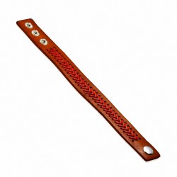 Bracelet pression en cuir marron rouge avec armure en corde rouge
