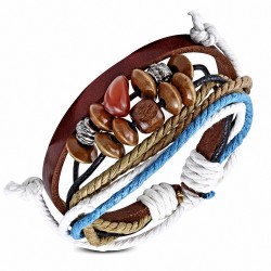 Bracelet en cuir marron ajustable avec cordons multicolores à la mode Karma perles - FWB122