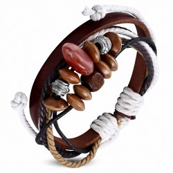 Bracelet ajustable en cuir marron avec cordelette fantaisie et cordon fantaisie Karma - FWB123
