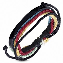 Bracelet ajustable en cuir noir avec cordon multicolore - FWB128