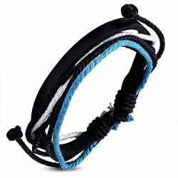 Bracelet ajustable en cuir noir avec cordon multicolore à la mode - FWB129