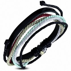Bracelet ajustable en cuir noir avec corde multicolore à la mode - FWB131