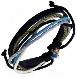 Bracelet ajustable en cuir noir avec cordon multicolore à la mode - FWB134