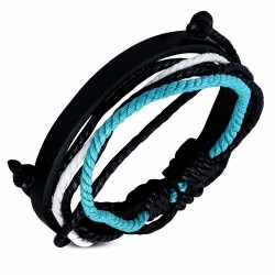 Bracelet ajustable en cuir noir avec cordon multicolore à la mode - FWB135