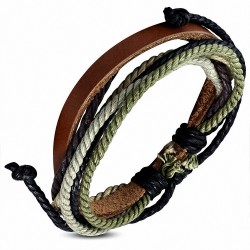 Bracelet ajustable en cuir marron avec cordon multicolore - FWB141