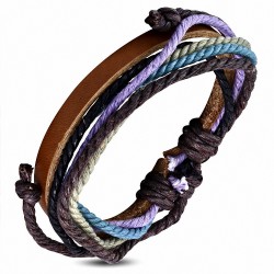 Bracelet ajustable en cuir marron avec cordon multicolore à la mode - FWB142