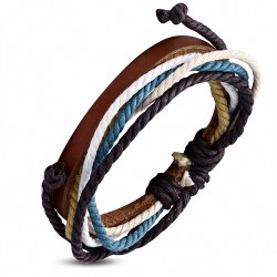 Bracelet ajustable en cuir marron avec cordon multicolore à la mode - FWB143