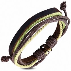 Bracelet ajustable en cuir marron avec cordon multicolore à la mode - FWB145