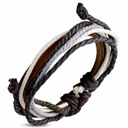 Bracelet ajustable en cuir marron avec cordon multicolore à la mode - FWB151