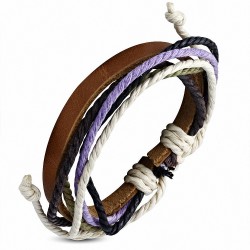 Bracelet ajustable en cuir marron avec cordon multicolore à la mode - FWB154
