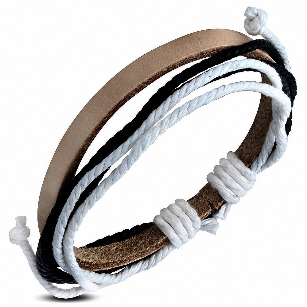 Bracelet réglable en cuir marron avec cordon de mode multicolore - FWB156