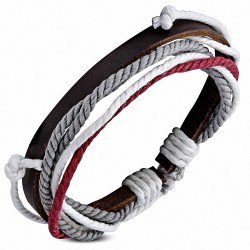 Bracelet ajustable en cuir marron avec cordon multicolore à la mode - FWB157