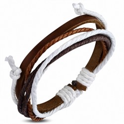 Bracelet ajustable en cuir marron avec cordon multicolore - FWB158