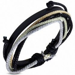Bracelet ajustable en cuir noir avec corde multicolore à la mode - FWB160