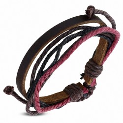 Bracelet ajustable en cuir marron avec cordon multicolore à la mode - FWB165