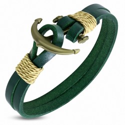 Bracelet à bascule en alliage marin et à la mode en cuir vert