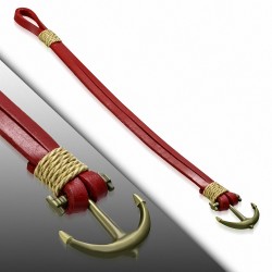 Bracelet à bascule en alliage marin à la mode en cuir rouge marin avec ancre