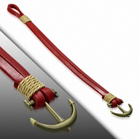 Bracelet à bascule en alliage marin à la mode en cuir rouge marin avec ancre