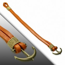 Bracelet alliage marine à la mode en cuir marron et ancre marine - FBX073