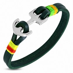 Bracelet alliage marine à la mode en cuir vert avec ancre marine - FBX077