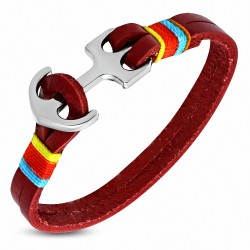 Bracelet à bascule en alliage marin et cuir rouge marine - FBX078