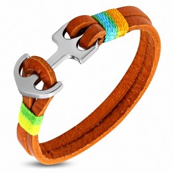 Bracelet alliage marine à la mode en cuir marron et ancre marine - FBX079
