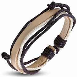 Bracelet ajustable en cuir marron avec cordon multicolore à la mode - FWB199