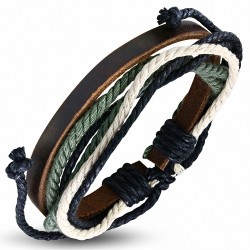 Bracelet en cuir marron ajustable avec cordon multicolore - FWB217