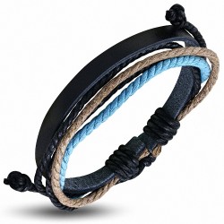 Bracelet ajustable en cuir noir avec corde multicolore à la mode - FWB219
