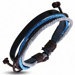 Bracelet ajustable en cuir noir avec cordon multicolore à la mode - FWB220