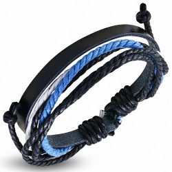 Bracelet ajustable en cuir noir avec cordon multicolore à la mode - FWB221