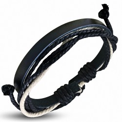 Bracelet ajustable en cuir noir avec cordon multicolore - FWB222