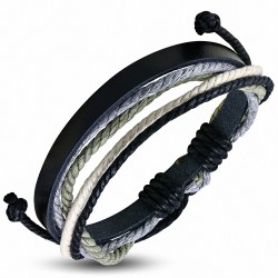 Bracelet ajustable en cuir noir avec cordon multicolore à la mode - FWB223