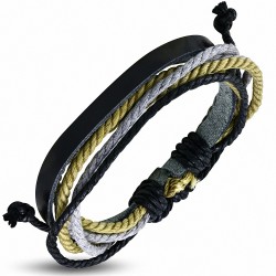 Bracelet ajustable en cuir noir avec corde multicolore à la mode - FWB224