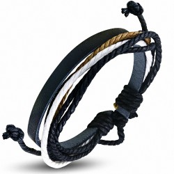 Bracelet ajustable en cuir noir avec corde multicolore à la mode - FWB225