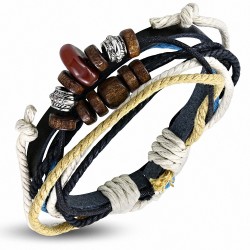 Bracelet réglable en cuir noir de Karma perles avec cordon multicolore à la mode - FWB191