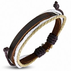 Bracelet ajustable en cuir marron avec cordon multicolore à la mode - FWB206