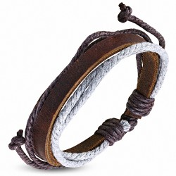 Bracelet ajustable en cuir marron avec cordon multicolore à la mode - FWB207