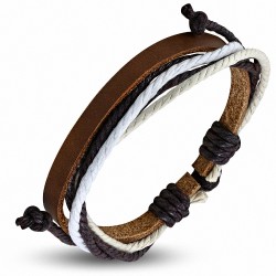 Bracelet ajustable en cuir marron avec cordon multicolore - FWB208