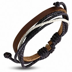 Bracelet ajustable en cuir marron avec cordon multicolore à la mode - FWB213