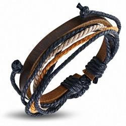 Bracelet ajustable en cuir marron avec cordon multicolore à la mode - FWB214