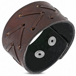 Bracelet poignet pression en cuir marron véritable - BTH089
