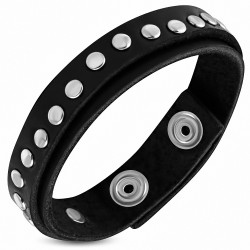 Bracelet pression en cuir véritable rond noir avec cercle - BTH094