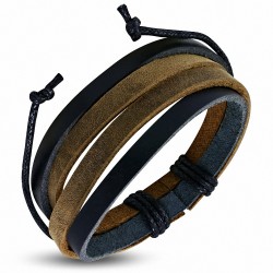 Bracelet réglable en cuir noir et marron ajustable en corde à la mode - FBK985