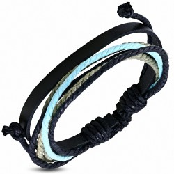 Bracelet ajustable en cuir noir avec cordon multicolore à la mode - FWB233