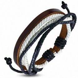 Bracelet ajustable en cuir marron avec cordon multicolore à la mode - FWB234