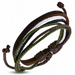 Bracelet ajustable en cuir marron avec cordon multicolore à la mode - FWB235