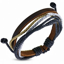 Bracelet ajustable en cuir marron avec cordon multicolore à la mode - FWB236
