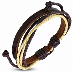 Bracelet ajustable en cuir marron avec cordon multicolore à la mode - FWB237