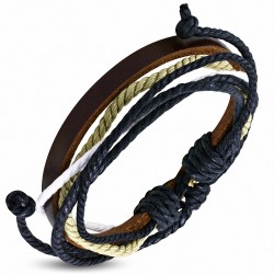 Bracelet ajustable en cuir marron avec cordon multicolore à la mode - FWB238